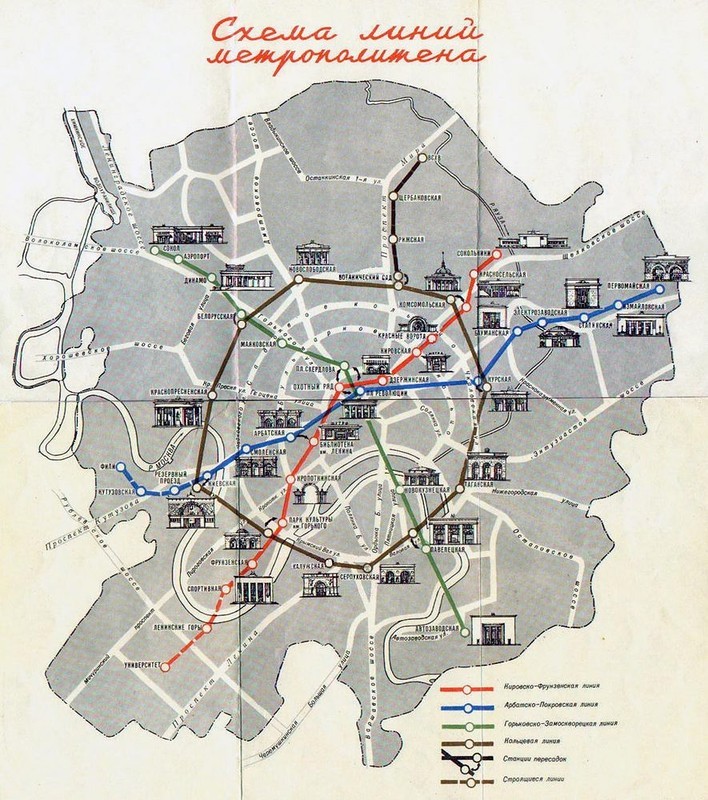 Схемы линий от 1958 года карта, метро, схема
