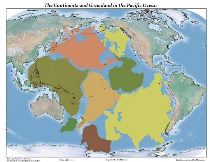 2. Вот насколько велик Тихий океан: в нём могут поместиться все континенты + Гренландия в мире, интересно, карта, познавательно, фото