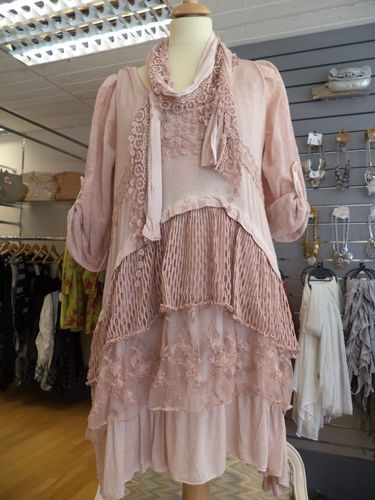 NEW SEASON DIVERSE 3 PIECE ITALIAN STUNNING LAGENLOOK LACEY TUNIC/DRESS PINK: 