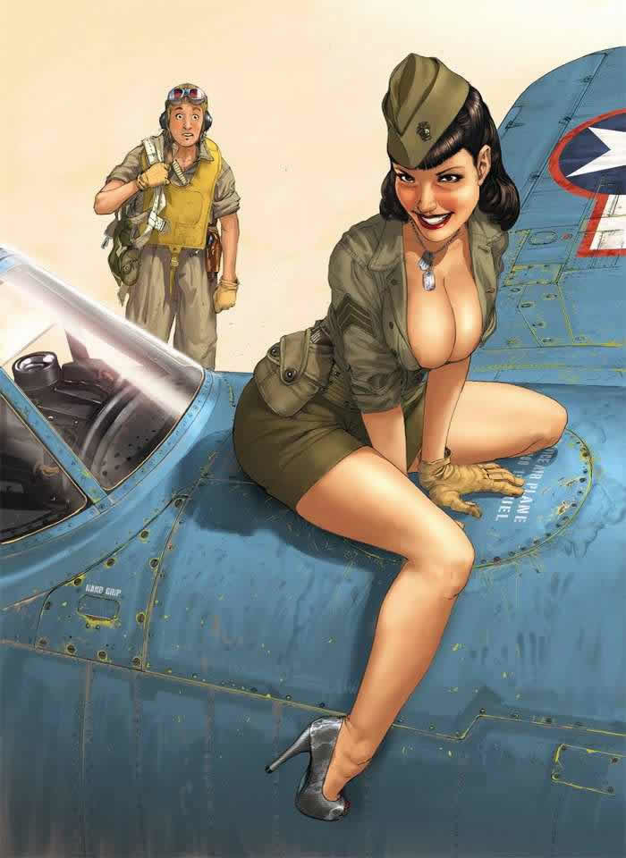 Авиационный pin-up от французского художника Romain Hugault пин-ап, самолеты