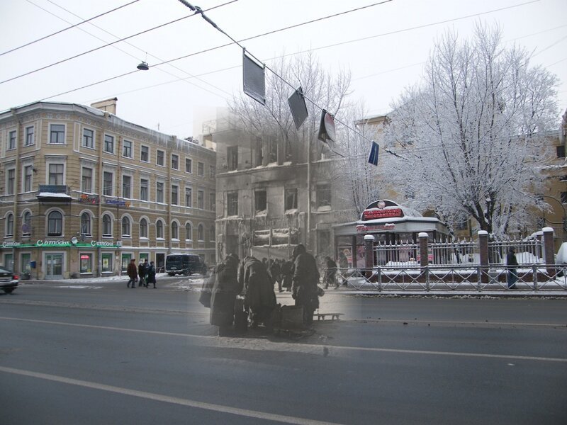 Ленинград 1942-2010 Московский проспект 37. Сквер на месте разрушенного дома блокада, ленинград, победа