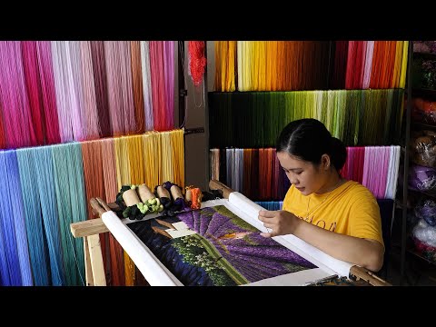 Ручная вышивка пурпурного лавандового поля смешанными разноцветными нитками - Ручная вышивка