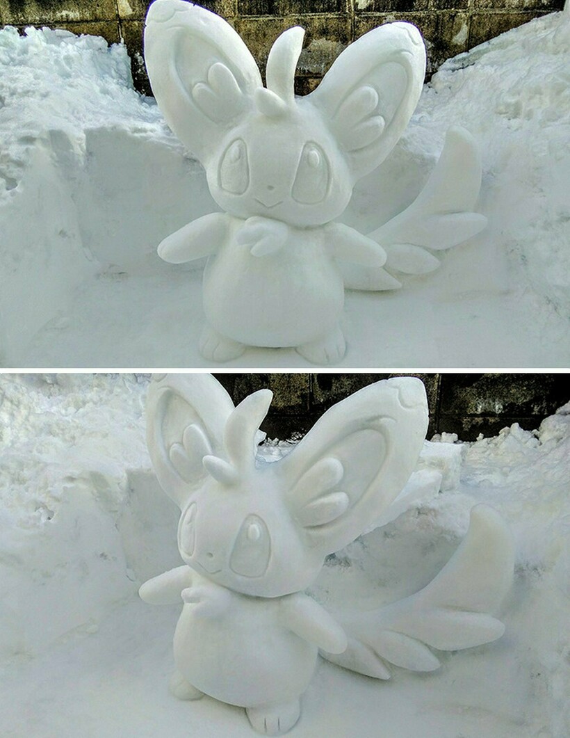 Очаровательные снежные фигуры на японских улицах снежные скульптуры,творчество,Япония