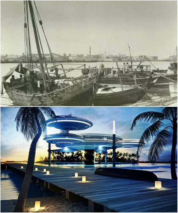 Так выглядел один из заливов Дубаи в 1960-х гг., теперь даже в воде есть уникальный 10-звездочный отель Hydropolis Undersea Resort. | Фото: swirled.com/ kartam47.livejournal.com.