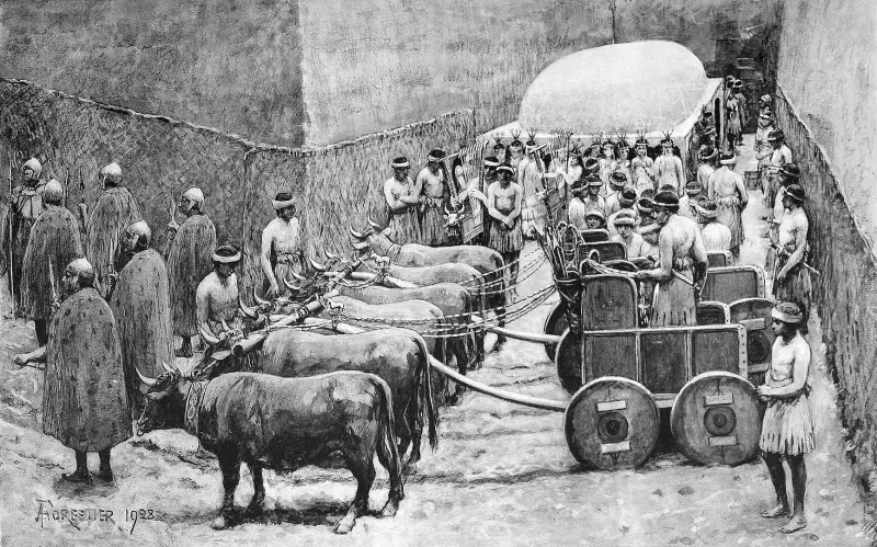 Реконструкция погребальной процессии захоронений шумерских правителей Ура , фото 1928г.