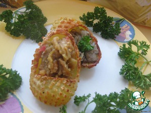 Лапти из картофеля с грибами и баклажанами Баклажан