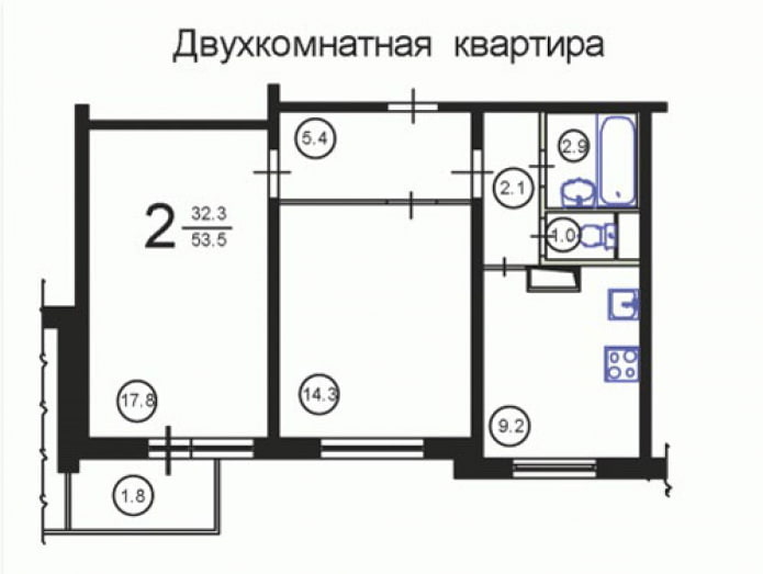 Планировка двушки серия П-3