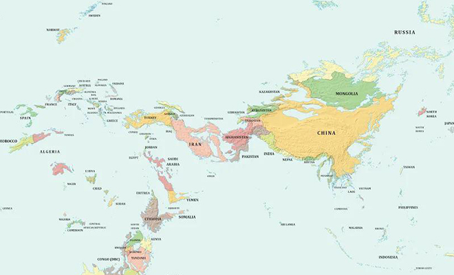 Карта мира, если уровень океана поднимется на 1 километр. От России останется только Кавказ и Алтай