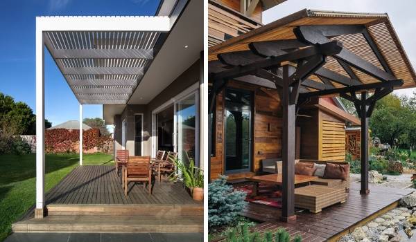 Деревянные решетчатые навесы над крыльцом частного дома