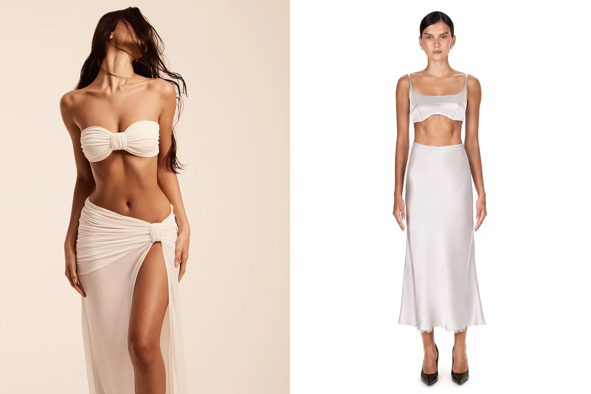 Слева: топ-бандо Afina / топ из атласа Almost Ready