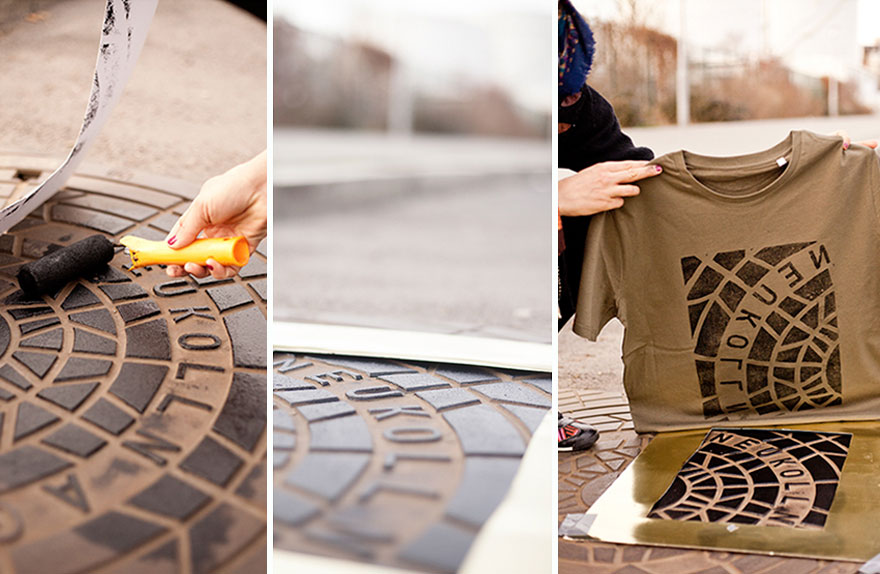 Берлинские художники делают принты на футболках с помощью канализационных люков