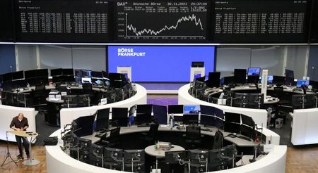The German share price index DAX graph is pictured at the stock exchange in Frankfurt, Germany, November 30, 2021. REUTERS/Staff 