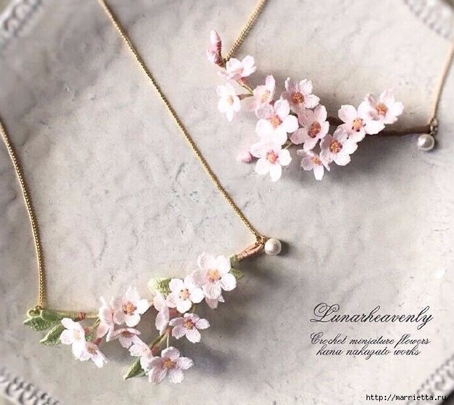 Вязаные украшения handmade. Веточка цветущего абрикоса (2) (649x579, 229Kb)