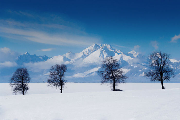  Горы и равнины, которые засыпаны снегом, образуют теплое покрывало.