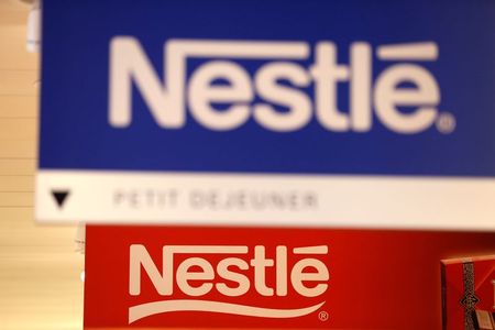 Nestle logos are pictured in the supermarket of Nestle headquarters in Vevey, Switzerland, February 13, 2020. REUTERS/Pierre Albouy