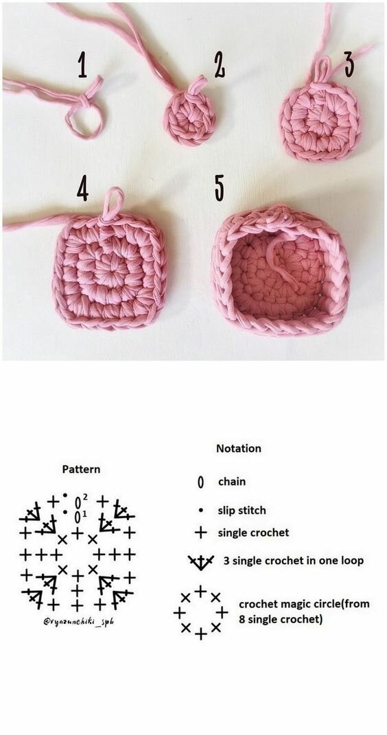 Схемы вязания корзинок крючком из трикотажной пряжи