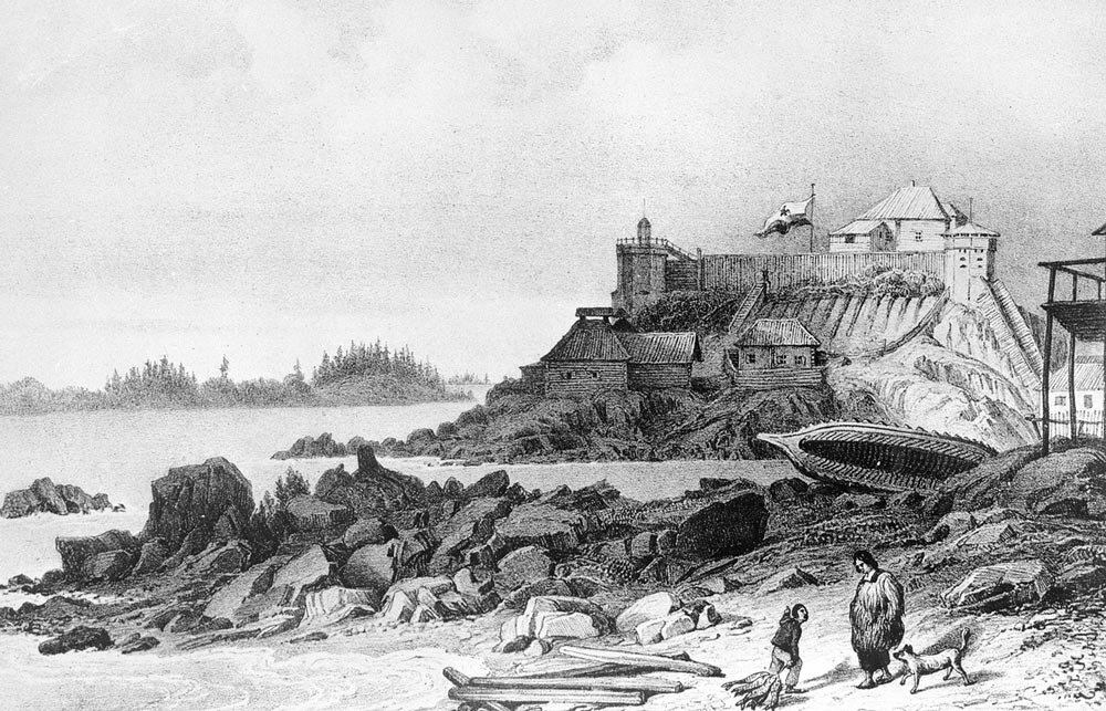 Русское поселение на Аляске. Гравюра середины XVIII века