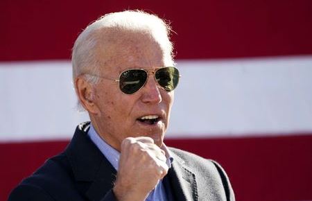 FILE PHOTO: Democratic U.S. presidential nominee and former Vice President Joe Biden speaks during a campaign event in Monaca, Pennsylvania, U.S., November 2, 2020. REUTERS/Kevin Lamarque/File Photo