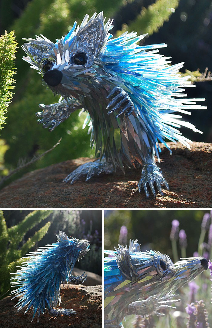 Animal Sculptures Made Of Shattered Cds