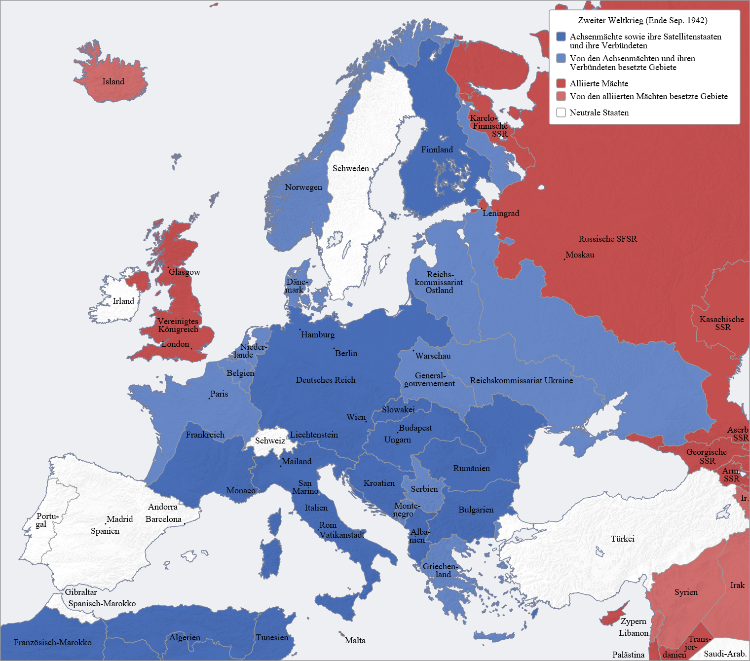 Европа, конец 1942 года. Максимальные исторические рубежи расширения на Восток современным Западом еще не достигнуты 
