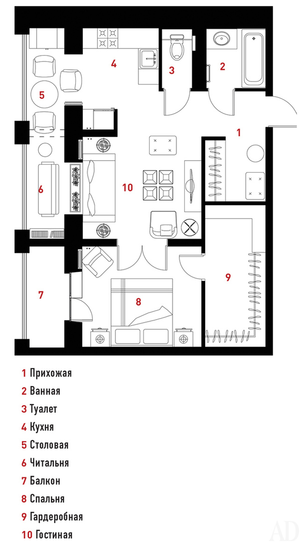 Квартира молодой женщины в Москве, 56 м²