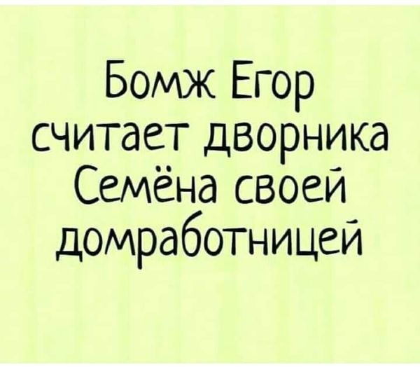 Возможно, это изображение (один или несколько человек и текст «бомж егор считает дворника семёна своей домработницей»)