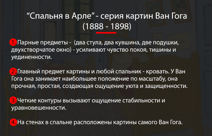 «Спальня в Арле» - картина, написанная перед сумасшедшим домом, как зеркало душевного состояния Ван Гога 