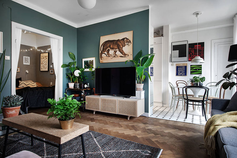 Небольшая шведская квартира с зеленой гостиной (39 кв. м) Небольшая шведская квартира с зеленой гостиной (39 кв. м) зеленый цвет