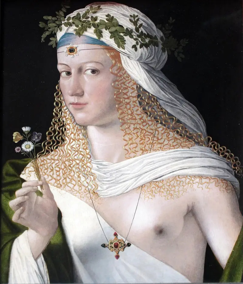 Идеализированный портрет молодой женщины в роли Флоры, Бартоломео Венето ок.1520г. Штеделевский художественный институт