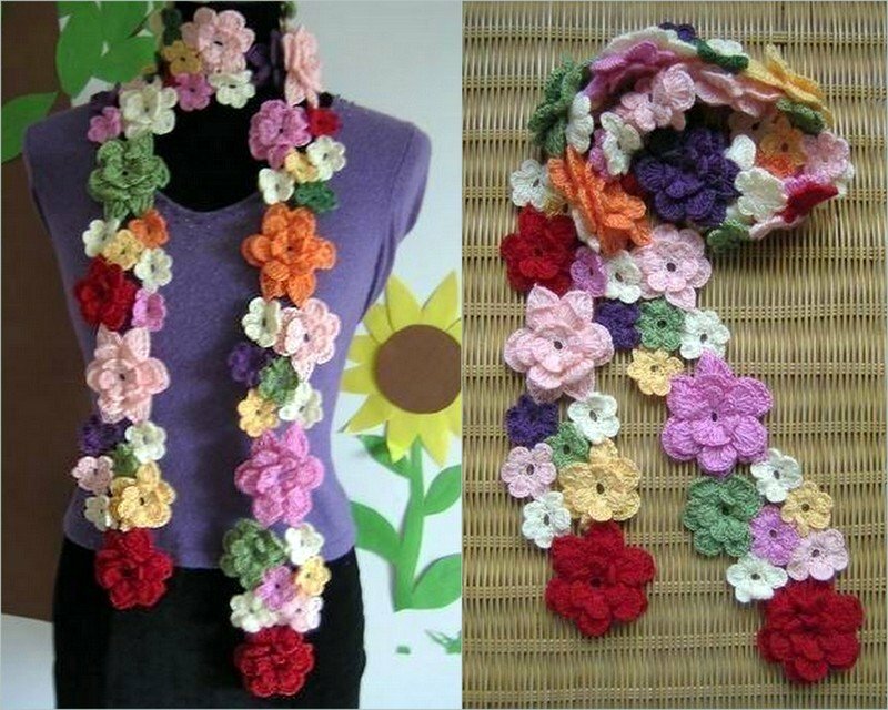 Вязаные шарфы с цветами