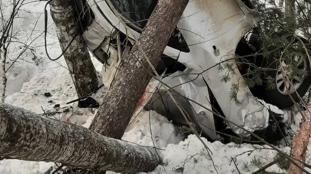 Внедорожник вылетел в кювет и застрял между деревьями в Мордовии Происшествия