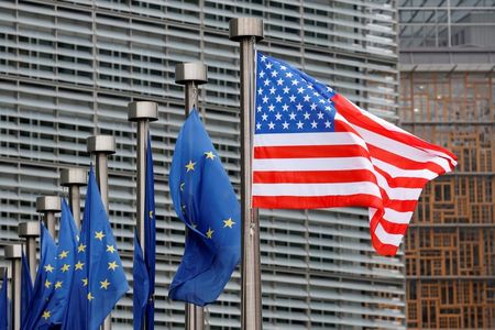 FILE PHOTO: U.S. and European Union flags are pictured in Brussels, Belgium February 20, 2017. REUTERS/Francois Lenoir 