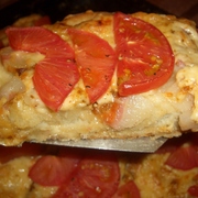 Открытый пирог с беконом,сыром и помидорами