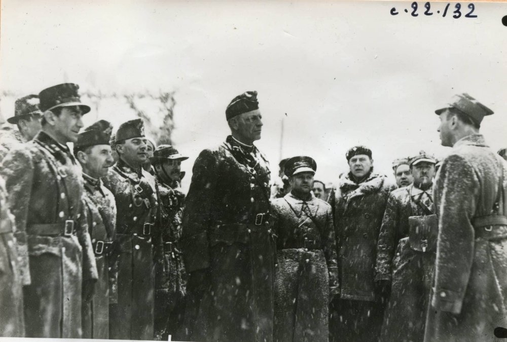 Венгерские и польские офицеры приветствуют друг друга на границе. 