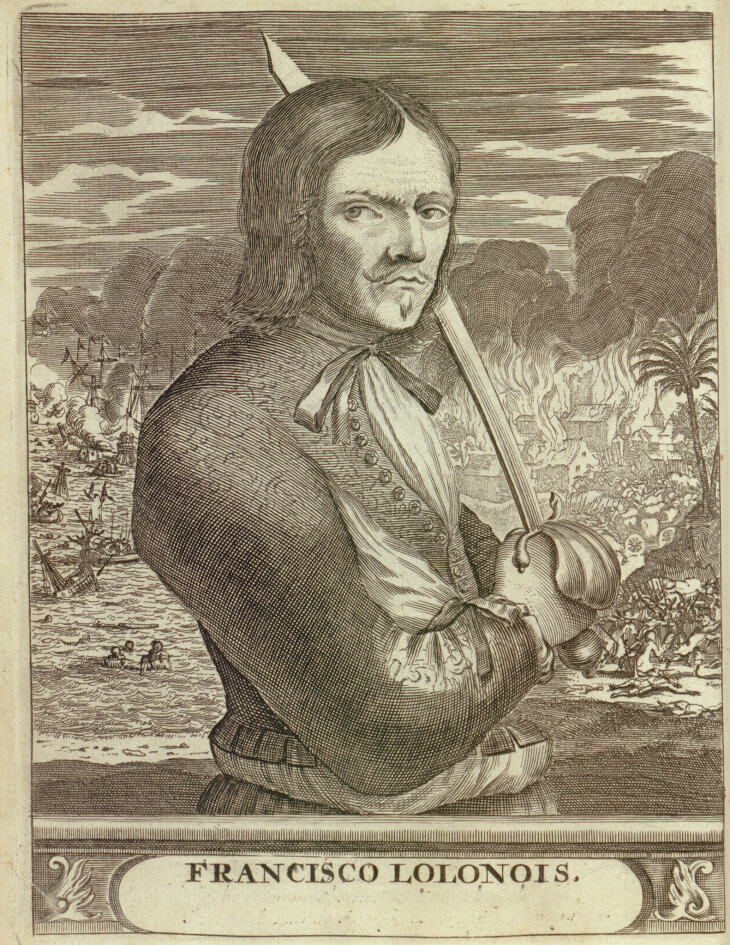 Французский флибустьер Франсуа л’Олоне (1630 - 1671) с катласом из книги А. Эксквемелина.