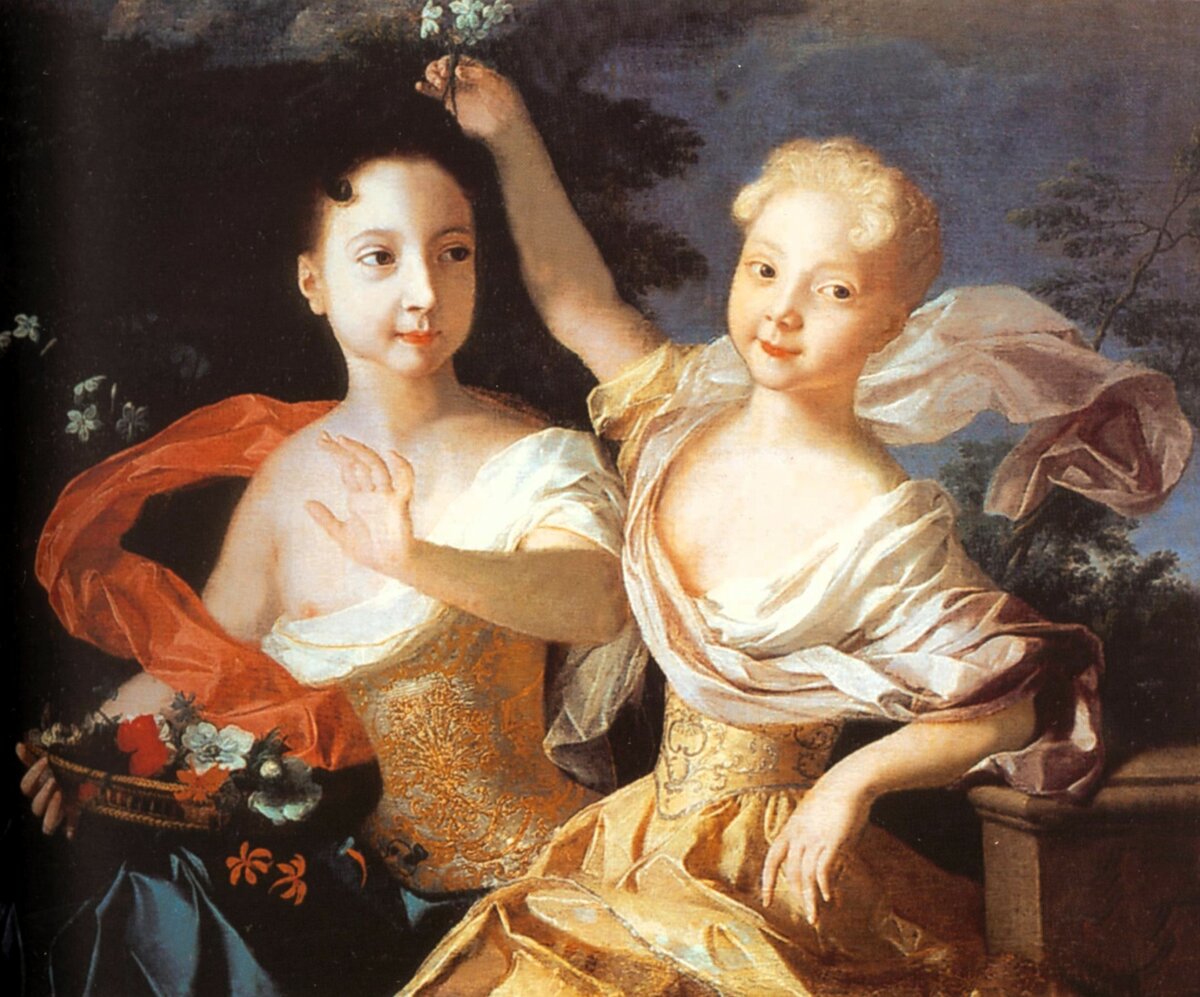 «Дочери царя Петра I: Анна (слева) и Елизаветы (справа)», худ. Луи Каравак, 1717 г.