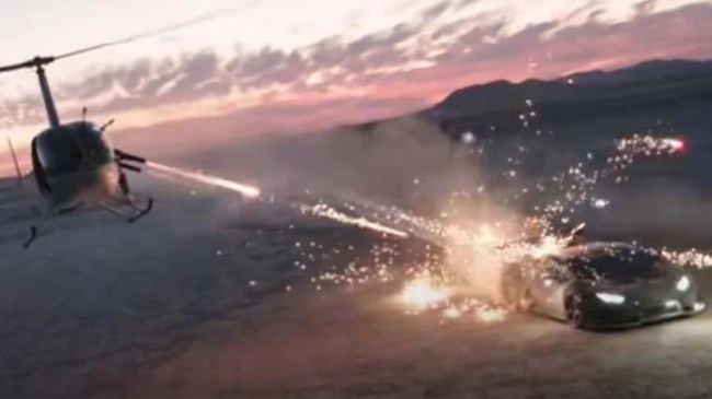 helicopter shooting fireworks at Lamborghini