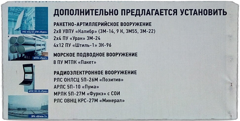 Источник: forums.airbase.ru, автор - Eugen. Это дополнительный пакет, который поставят на "Адмирала Виноградова". Вероятнее всего аналогичные дополнения установят и на "Адмирала Чабаненко", так как места на нём предполагается даже больше.