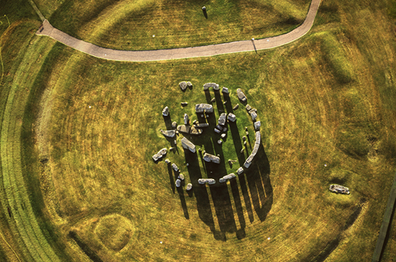 Aerial image of Stonehenge, prehistoric monument and stone circle, UNESCO World Heritage Site, Salisbury Plain, Wiltshire, England, United Kingdom, Europe