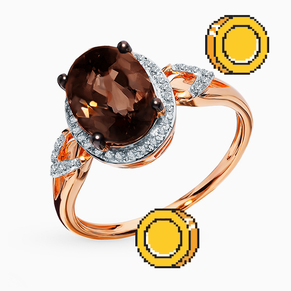 Помолвочное кольцо SL, розовое золото, кварц, бриллианты