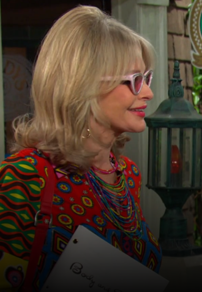 Leo mistakes Hattie (seen here in sunglasses and a colorful top) for Marlena on Days of Our Lives during the week of 8-12-24.