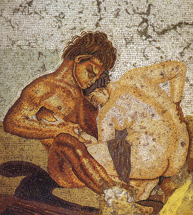 Сатир и нимфа. Мозаика в Доме Фавна, Помпеи. | Фото: commons.wikimedia.org.