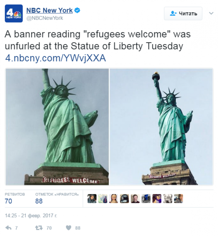 Политический вандализм: неизвестные «украсили» Статую Свободы в Нью-Йорке