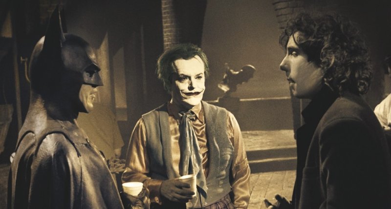 Майкл Китон, Джек Николсон и Тим Бёртон на съемках «Бэтмена» голливуд, за кадром, кино, фото
