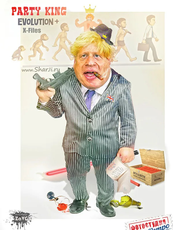 Борис Джонсон - Король вечеринок. Карикатура.