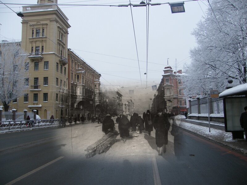 Ленинград 1942-2010 Московский проспект у сада Олимпия блокада, ленинград, победа