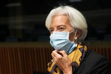 President of the European Central Bank Christine Lagarde looks on as she attends a Euro zone finance ministers meeting in Luxembourg, October 4, 2021. REUTERS/Yves Herman 