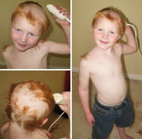 "Мой сын захотел сделать себе прическу, как у папы, для чего использовал мой триммер" дети, парикмахерская, смешно, стрижка