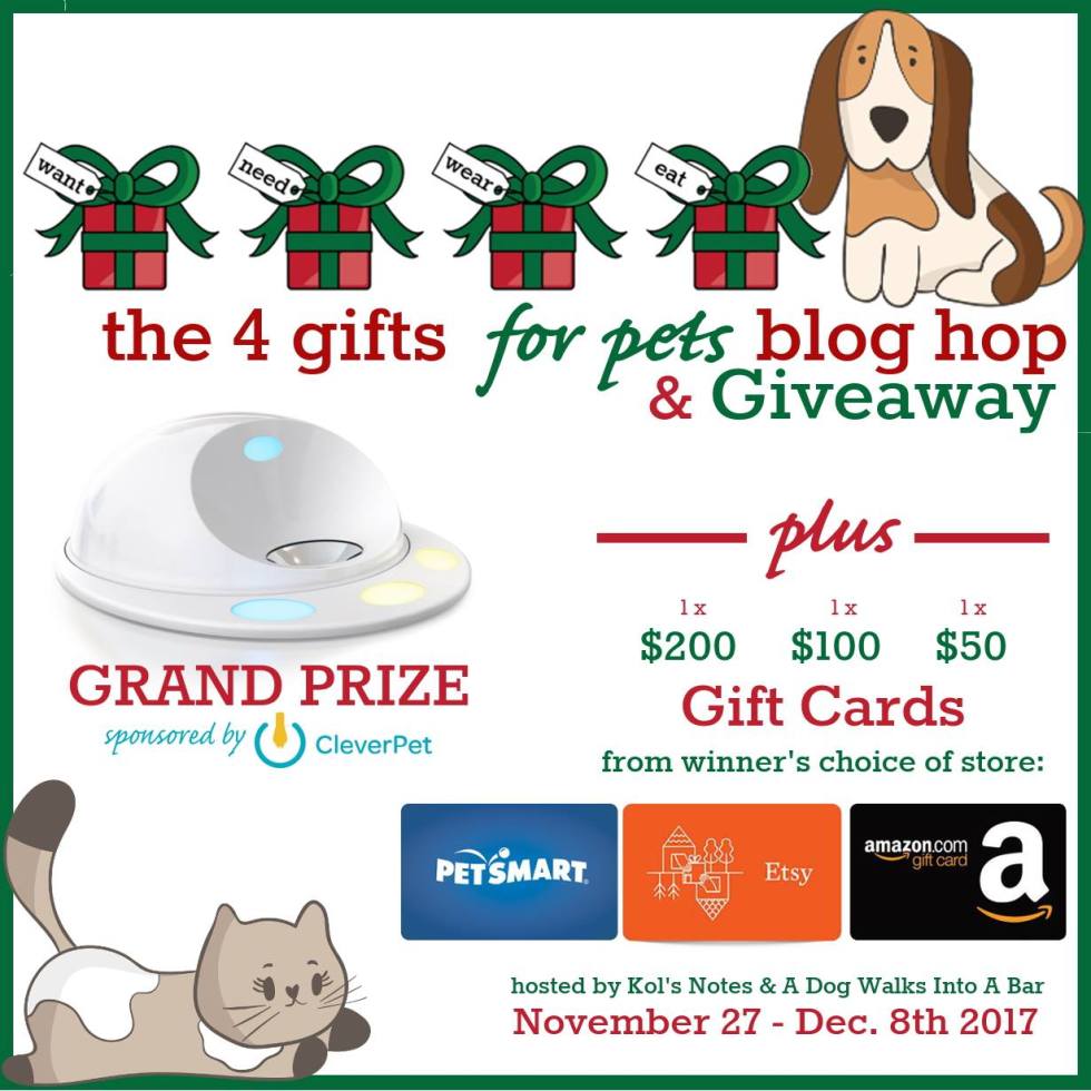 It's that time of year again! Time to celebrate our furry babies with the 4 Gifts for Pets Blog Hop. See what my Great Pyrenees want, need, wear, and eat this Christmas and enter to win some amazing prizes!
