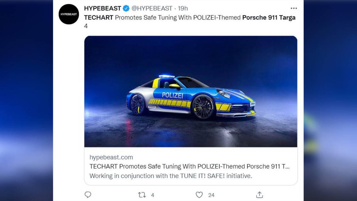 Ателье TechArt создало полицейский вариант спорткара Porsche 911 Targa Ателье TechArt создало полицейский вариант спорткара Porsche 911 Targa Экономика